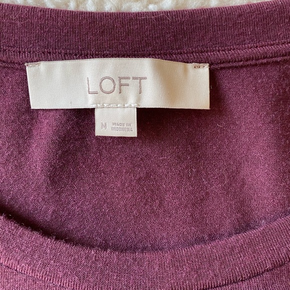 LOFT Burgundy knit tee with plaid detail - Picture 4 of 8